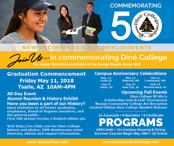 Diné College 50th Anniversary Celebration - Navajo Times Half-page Spring 2018 Advertisement