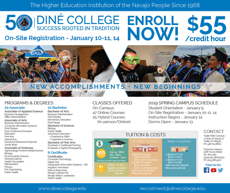 Diné College Recruitment - Navajo Times half-page Spring 2019 Advertisement